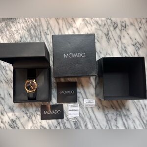 Movado museum watch gold and black leather strap